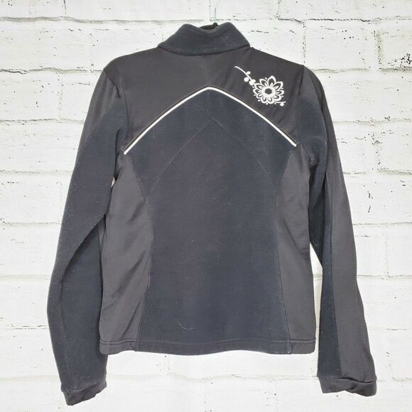Helly Hansen Black White Fleece Full Zip Jacket Womems Medium Embroidered Floral - Picture 8 of 8